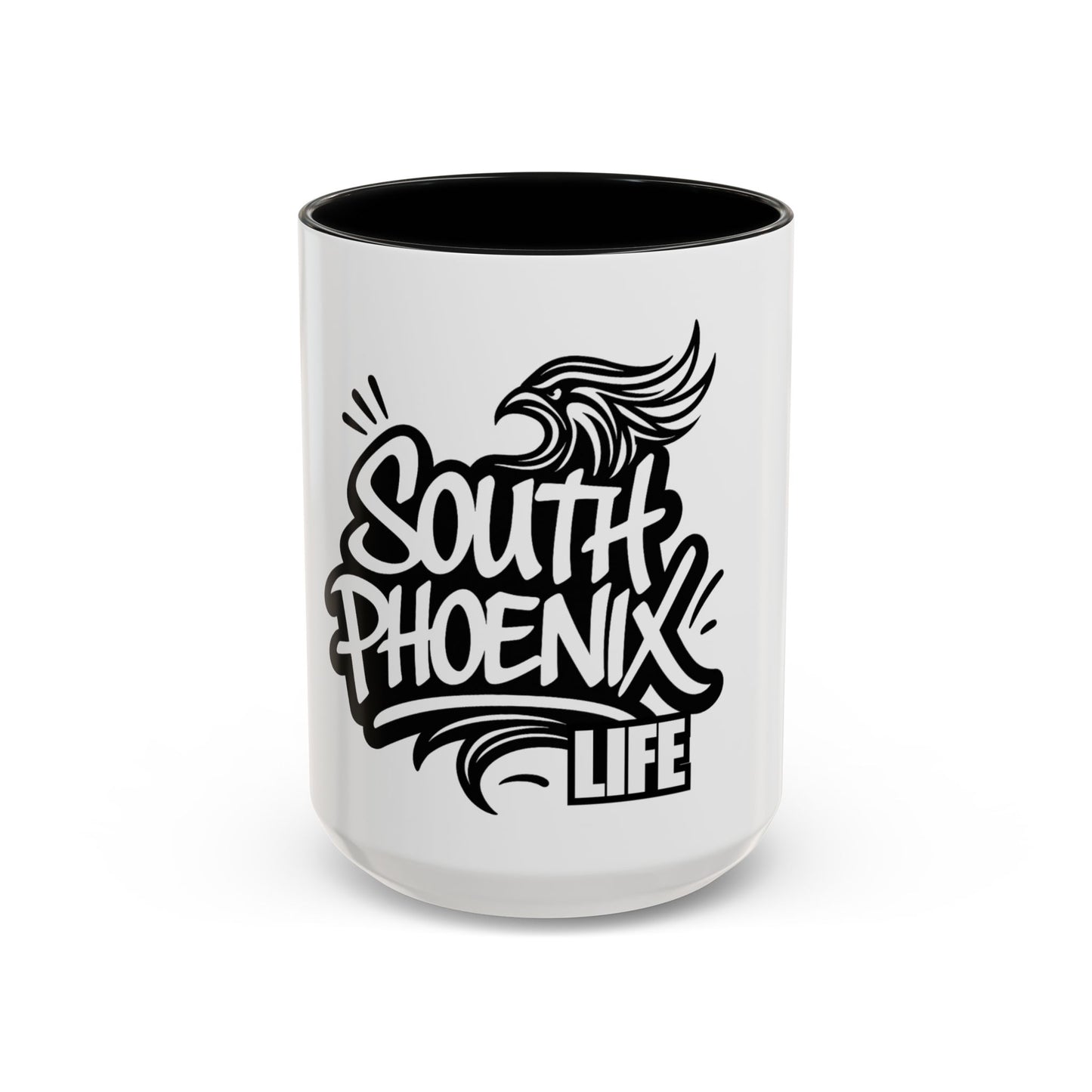 South Phoenix Life Accent Coffee Mug - Unique Gift for Coffee Lovers, Personalized Drinkware, Home Barista, Black & White Design