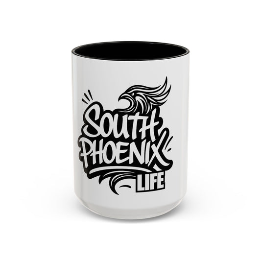 South Phoenix Life Accent Coffee Mug - Unique Gift for Coffee Lovers, Personalized Drinkware, Home Barista, Black & White Design